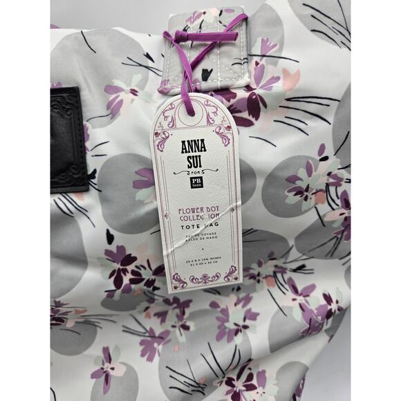 Anna Sui for PB Teen Flower Dot Collection Tote and Pouch NWT Gray Purple Floral - Picture 3 of 13